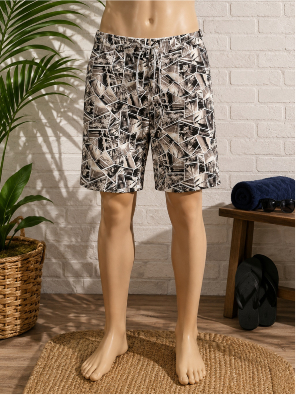 Men's Aeropostale Swim Trunks Size L Black White Geometric Print